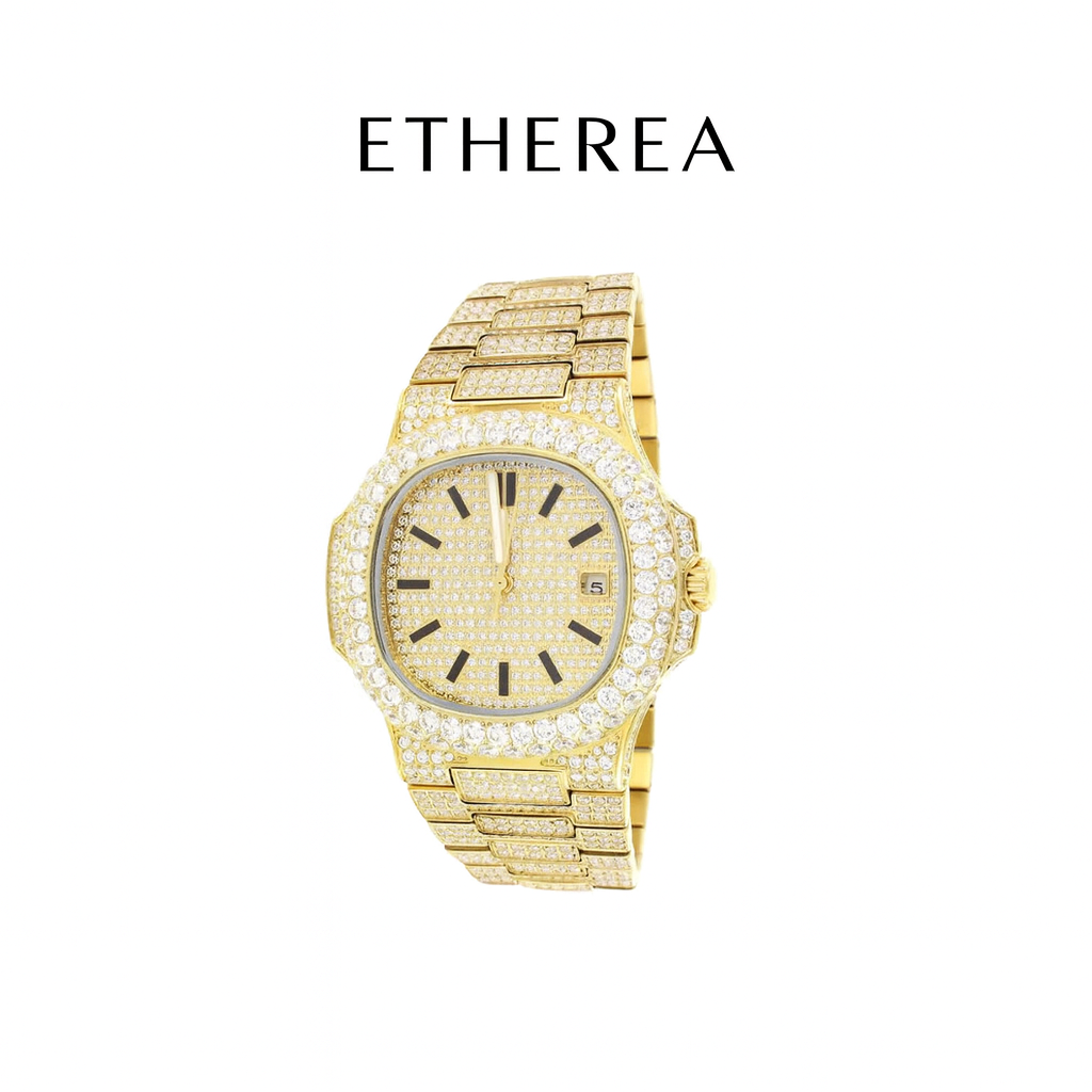 ETHEREA® Moissanite Square Face 19.0ct Solitaire Bezel Gold Tone Watch