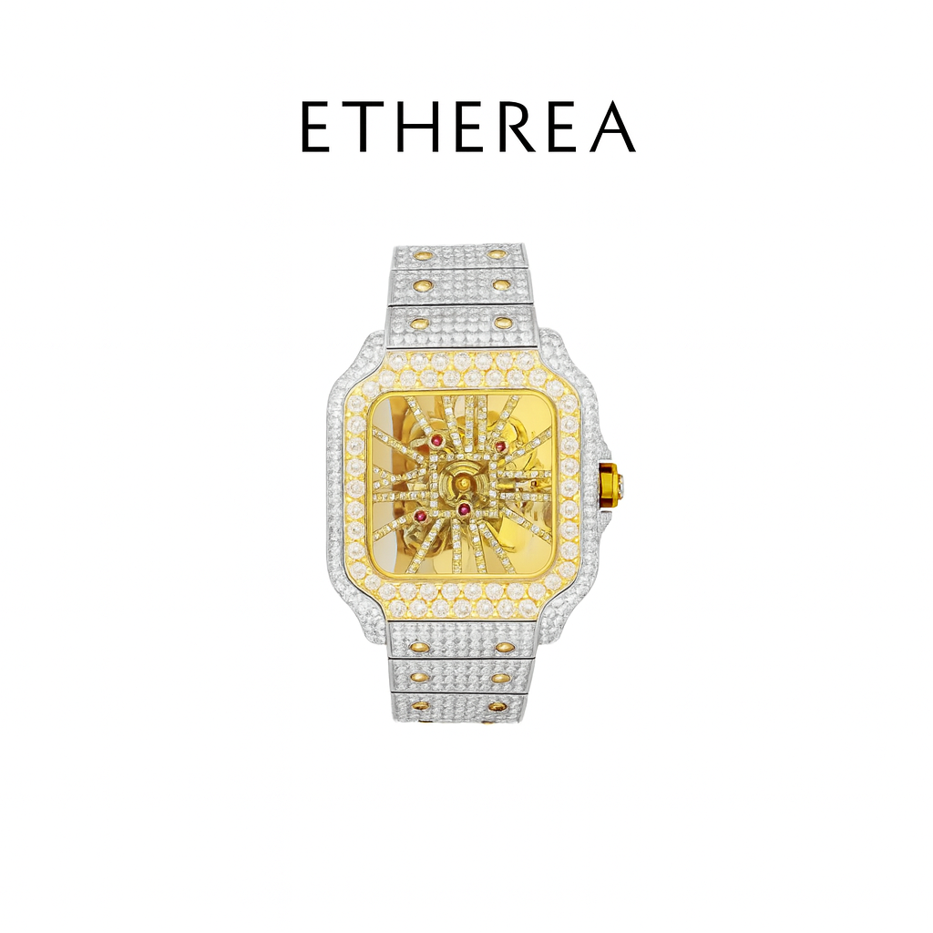 ETHEREA® Skeleton Dial Watch Moissanite 19.5Ct. Two Tone Automatic