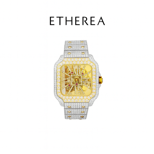 ETHEREA® Skeleton Dial Watch Moissanite 19.5Ct. Two Tone Automatic