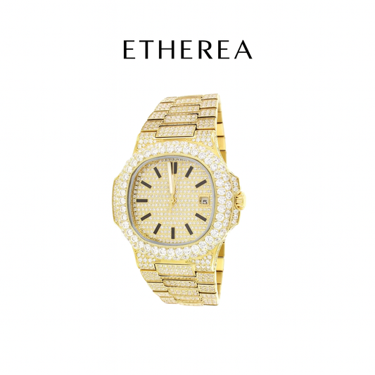 ETHEREA® Moissanite Square Face 19.0ct Solitaire Bezel Gold Tone Watch